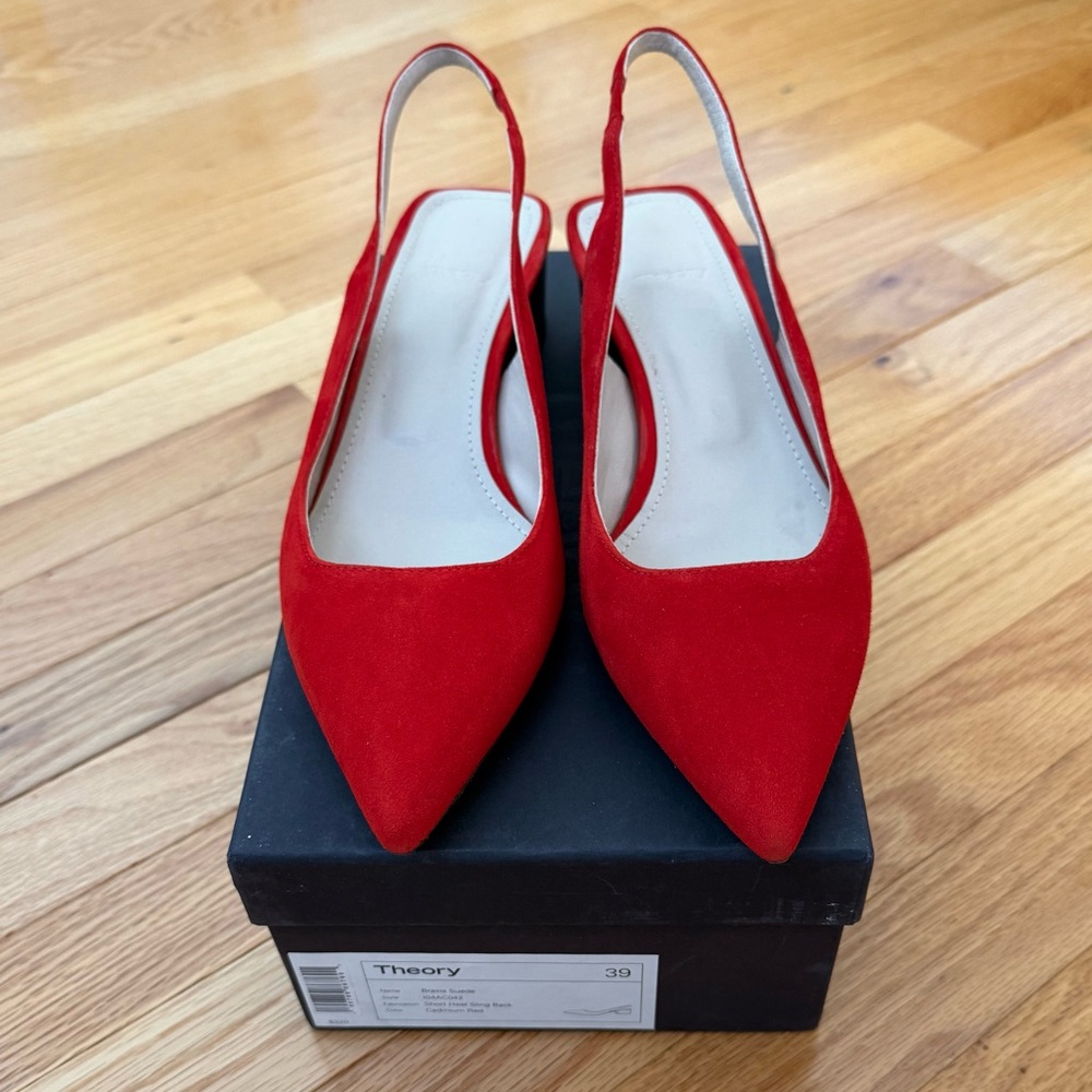 NEW Theory Red Suede Slingback Block Low Heel size 8/9 (39 EU)